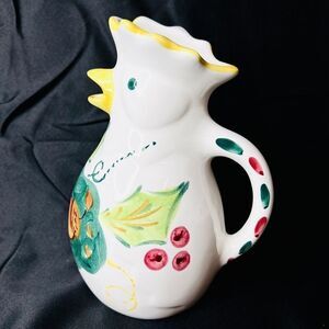 Vintage Hand Painted Chicken Rooster Pitcher For Harrods Made In Italy Vase